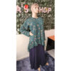 Ensemble robe longue unie bleue et haut imprimé fleuri