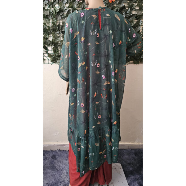 Ensemble-robes-brique-imprimé-vert-2 Ensemble robe longue unie brique et haut imprimé fleuri