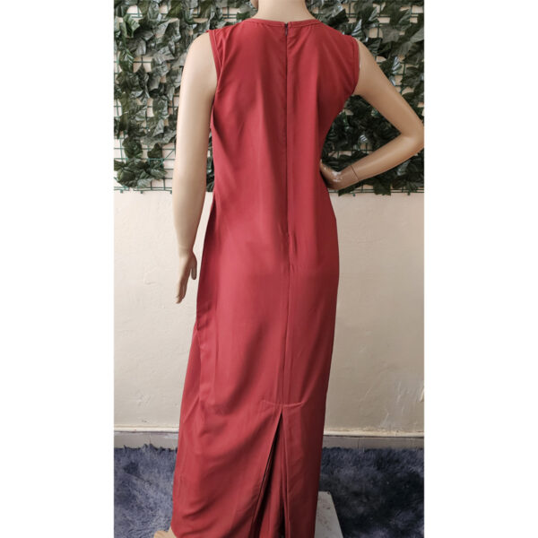 Ensemble-robes-brique-imprimé-vert-4 Ensemble robe longue unie brique et haut imprimé fleuri