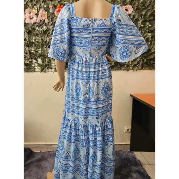 Robe-imprimee-viscose-bleu-3 Robe longue imprimée viscose