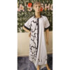 Robe chemise blanche, patch imprimé rayé