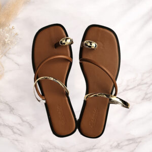 Sandale à lanière marron dorée